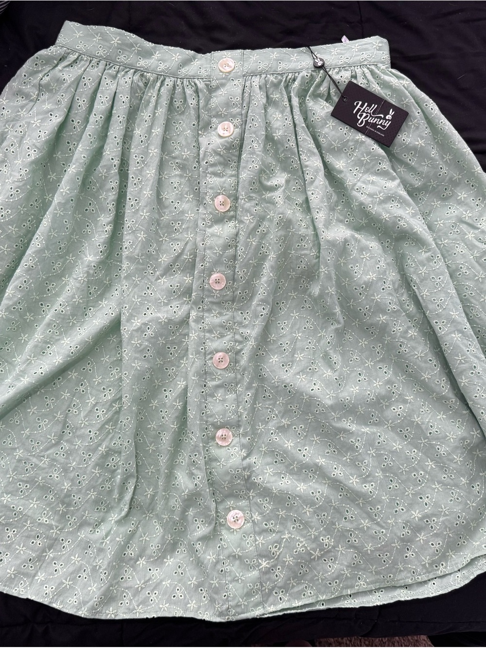 Hell Bunny Mint Green Eyelet Button-Front Skirt
